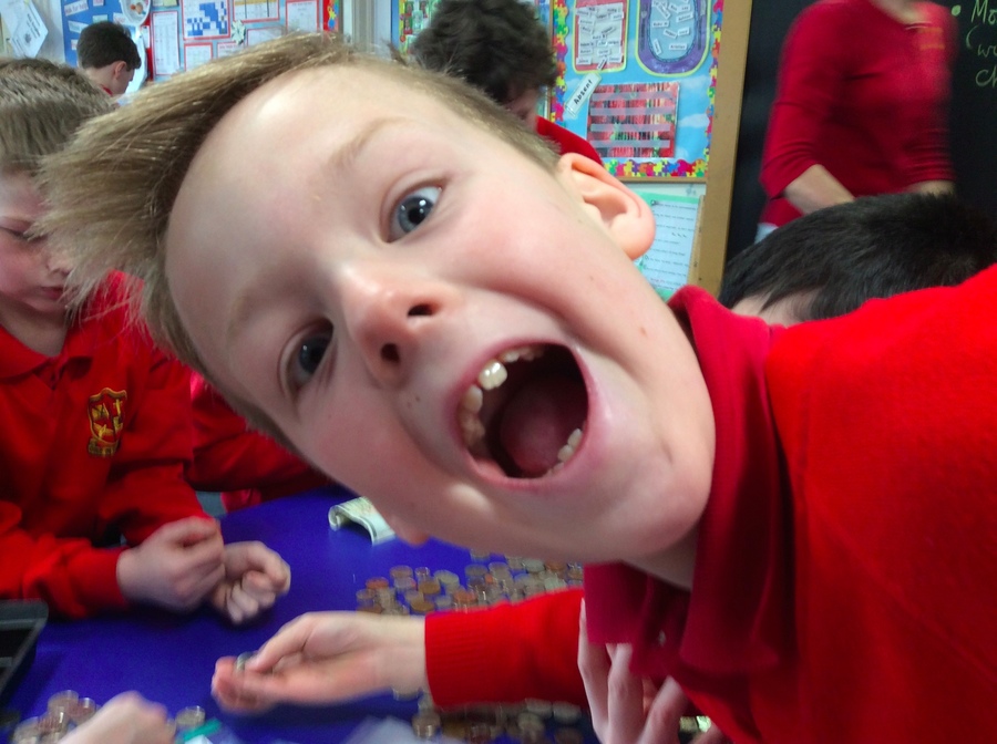 Carter couldn't resist photo-bombing a counting photo!  At least we can see a face in this one!!