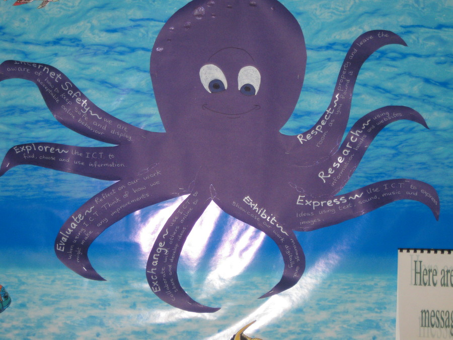 Olly the Octopus, with his 8 arms help us to remember important guidance rules for internet and book research