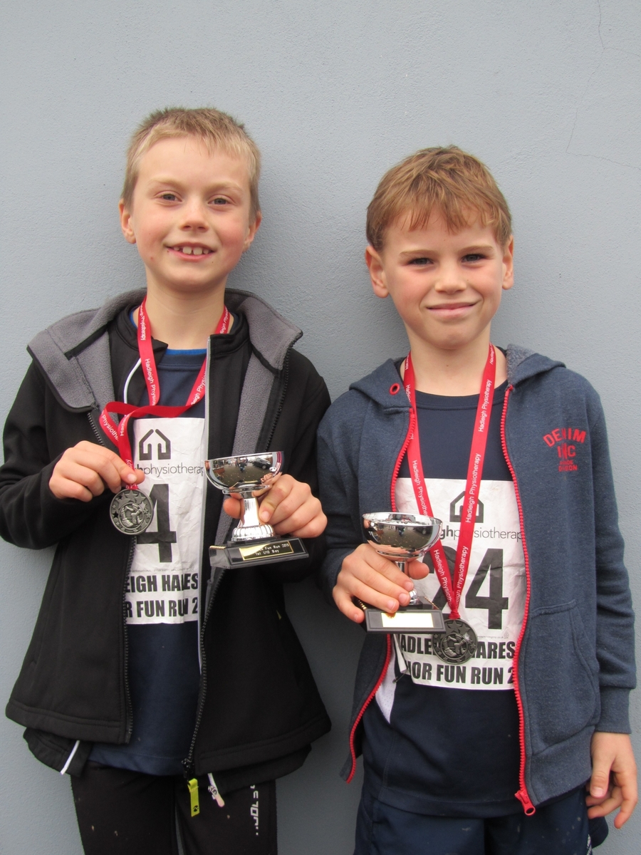 Luke and Oskar winners of their age categories at the Hadleigh Hares 2k Fun Run, November 2015