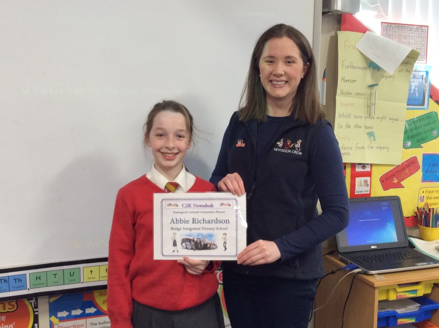 Huge congratulations to Abbie who was one of ten lucky winners in the NewsDesk's recent Endangered Animals Writing competition.  Abbie was delighted to receive her goodie bag, special certificate and badge.
