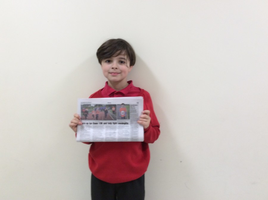 Oliver displays a copy of this week's Banbridge Chronicle, which he himself is featured in.  He is promoting and encouraging as many of us as possible to participate in the Banbridge 10K or fun run on May 25th.  Money raised from the event will be donated to Meningitis Now.   As Oliver turns ten this year and the Bann 10K and Fun Run celebrates its 10th anniversary let's show our support and take steps to fight this disease.