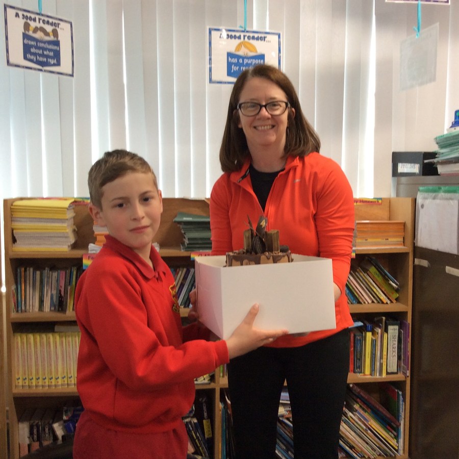 Mrs Turley can't believe her luck when she won Lucas' amazing chocolate.