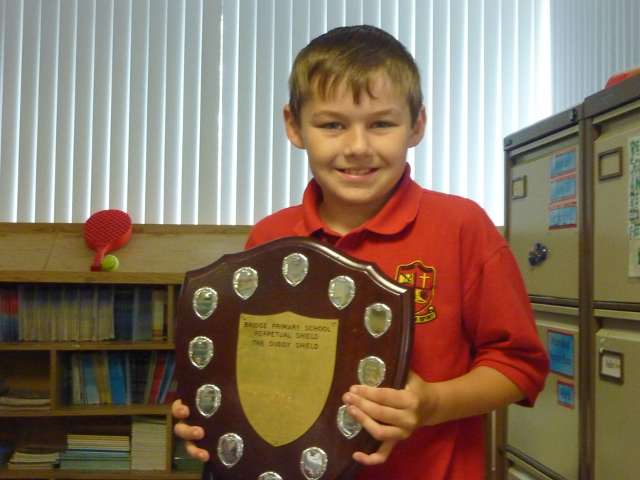 Taylor with his Football Shield. (Absent on day of Prize Giving)