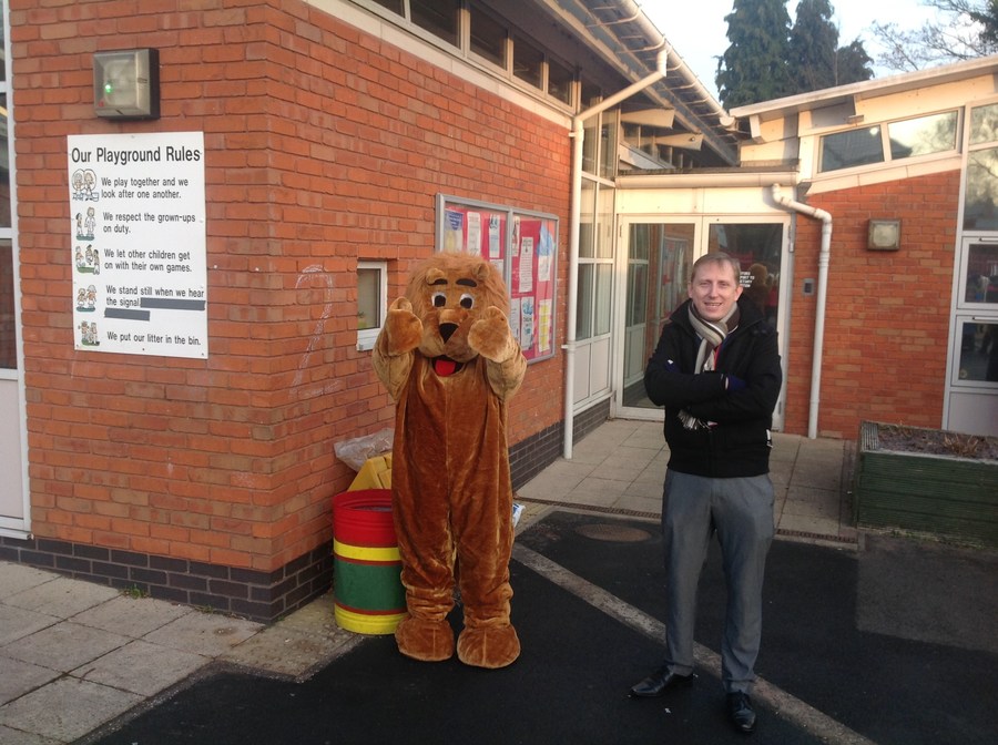 The Cottesbrooke Lion welcoming the children in to school