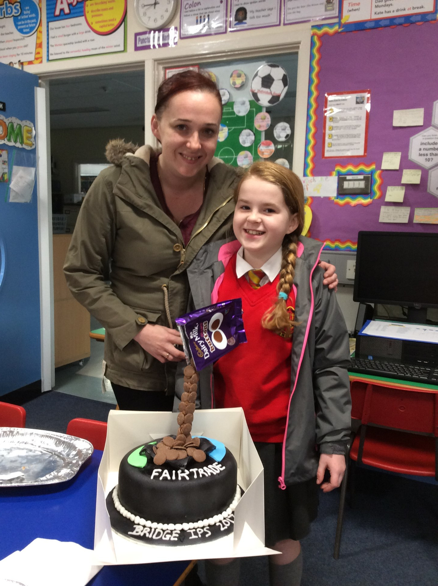 A huge thank-you to Carla Rooney who made an amzing Fairtrade cake for our raffle.  The cake was won by our clerical officer Rosaleen Hogg.